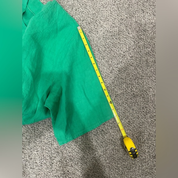 LaBass Tunic  Women Short Sleeve Embroidered Green 100% Linen Italy One Size - Picture 7 of 11